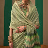 Engaging Pista Cotton Silk Saree With Transcendent Blouse Piece