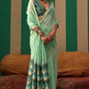 Alluring Sea Green Cotton Silk Saree With Incomparable Blouse Piece