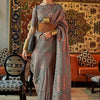 Designer Grey Kanjivaram Silk Saree With Engrossing Blouse Piece