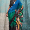 Conflate Green and Blue Digital Printed Crape Silk Saree With Groovy Blouse Piece