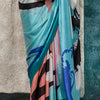 Desiring Sky Digital Printed Crape Silk Saree With Twirling Blouse Piece
