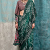 Enticing Dark Green Digital Printed Crape Silk Saree With Diaphanous Blouse Piece