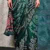 Enticing Dark Green Digital Printed Crape Silk Saree With Diaphanous Blouse Piece