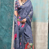 Fragrant Grey Digital Printed Crape Silk Saree With Glittering Blouse Piece