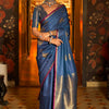 Prominent Navy Blue Soft Banarasi Silk Saree With Admirable Blouse Piece