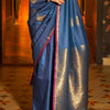 Prominent Navy Blue Soft Banarasi Silk Saree With Admirable Blouse Piece