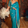 Panoply Firozi Soft Banarasi Silk Saree With Seraglio Blouse Piece