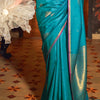 Panoply Firozi Soft Banarasi Silk Saree With Seraglio Blouse Piece
