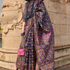 Elegant Navy Blue Pashmina saree With Dazzling Blouse Piece