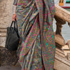 Diaphanous Grey Pashmina saree With Moiety Blouse Piece