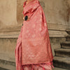 Confounding Peach Soft Banarasi Silk Saree With Imaginative Blouse Piece