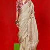 Winsome Beige Soft Banarasi Tissue Silk Saree With Prettiest Blouse Piece