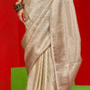 Winsome Beige Soft Banarasi Tissue Silk Saree With Prettiest Blouse Piece