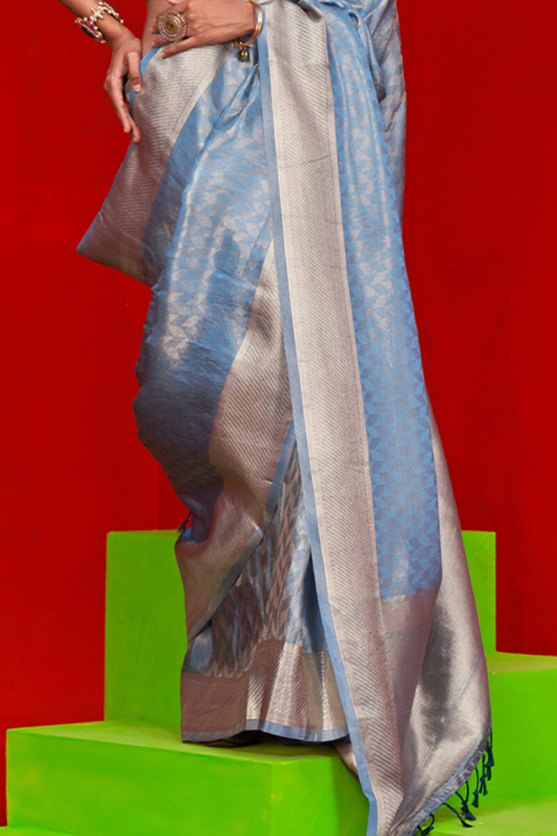 Supernal Blue Soft Banarasi Tissue Silk Saree With Inspiring Blouse Piece