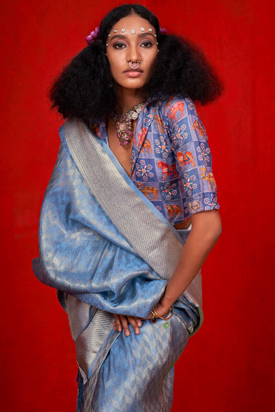 Supernal Blue Soft Banarasi Tissue Silk Saree With Inspiring Blouse Piece