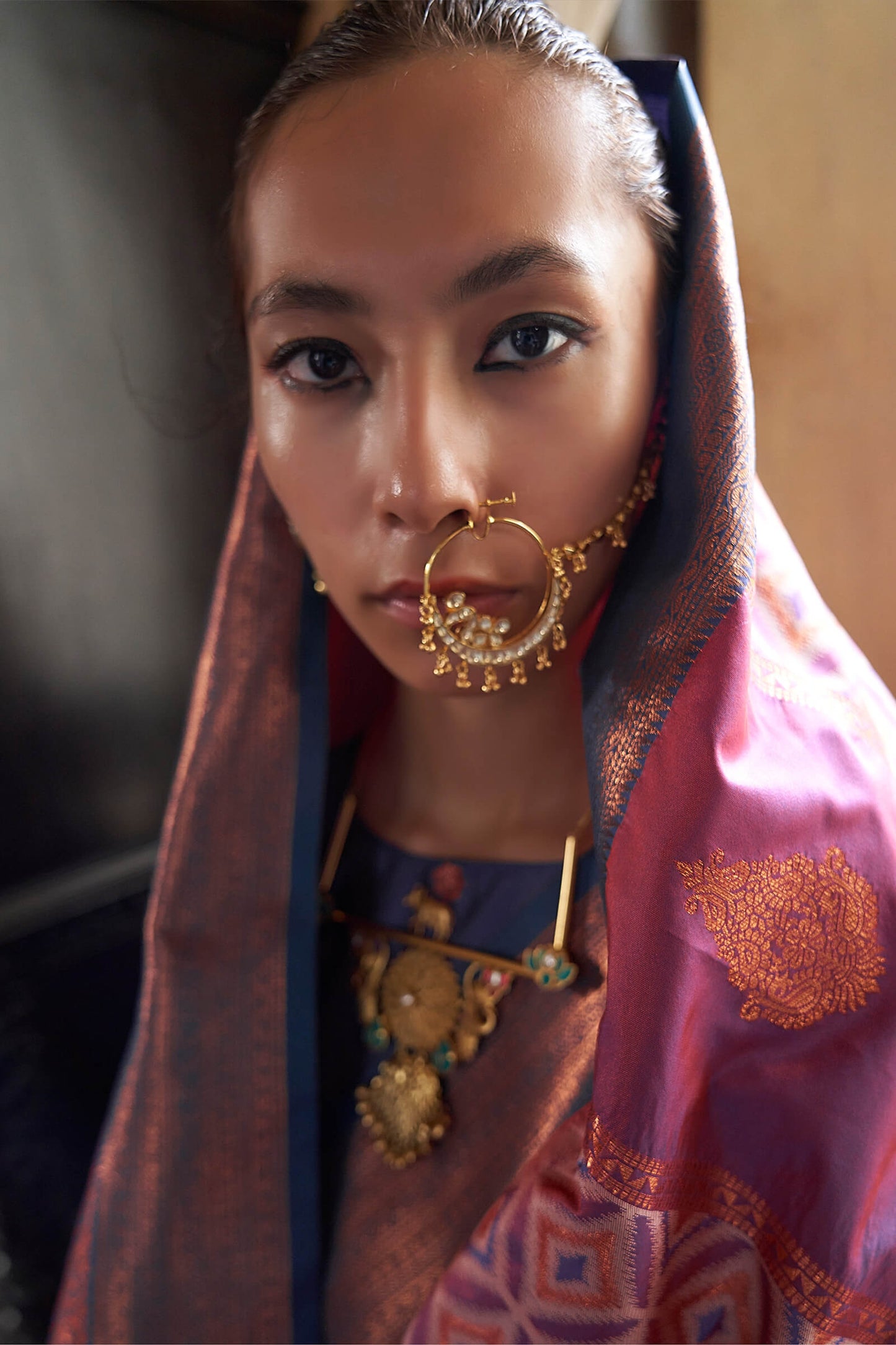 Moiety Wine Soft Banarasi Silk Saree With Fugacious Blouse Piece