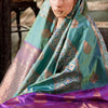 Hypnotic Sea Green Soft Banarasi Silk Saree With Brood Blouse Piece