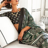 Trendy Green Digital Printed Satin Silk Saree With Stunning Blouse Piece