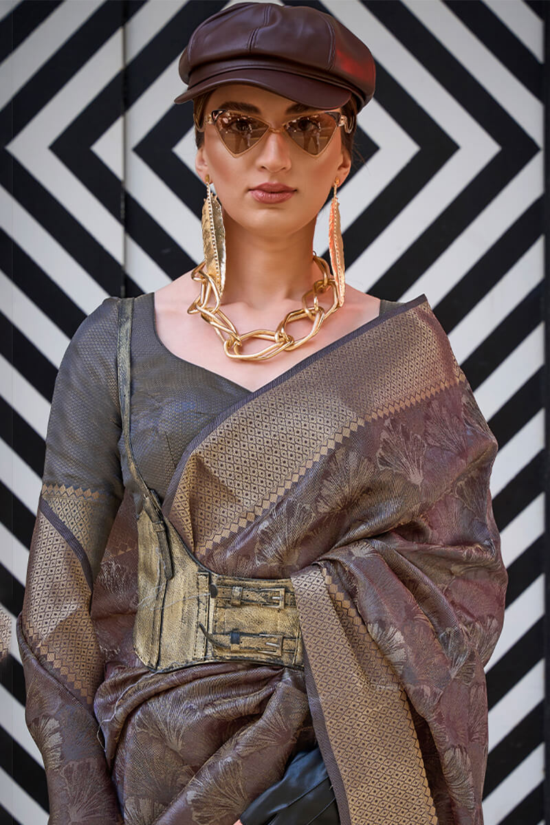Refreshing Brown Organza Silk Saree With Lovely Blouse Piece