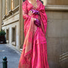 Stylish Dark Pink Organza Silk Saree With Smart Blouse Piece