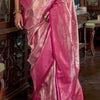 Snappy Dark Pink Kanjivaram Silk Saree With Elegant Blouse Piece