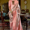 Rhapsodic Peach Kanjivaram Silk Saree With Assemblage Blouse Piece