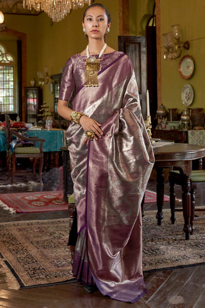 Opulent Purple Kanjivaram Silk Saree With Delightful Blouse Piece