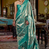 Stunner Turquoise Kanjivaram Silk Saree With Luminous Blouse Piece