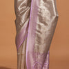 Eloquence Off White and Lavender Kanjivaram Silk Saree With Prettiest Blouse Piece