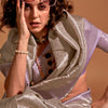 Eloquence Off White and Lavender Kanjivaram Silk Saree With Prettiest Blouse Piece