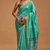 Classic Sea Green Soft Banarasi Silk Saree With Bewitching Blouse Piece