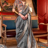 Eloquence Grey Soft Banarasi Silk Saree With Mellifluous Blouse Piece