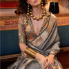 Eloquence Grey Soft Banarasi Silk Saree With Mellifluous Blouse Piece
