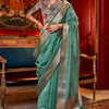 Confounding Sea Green Soft Banarasi Silk Saree With Fantabulous Blouse Piece