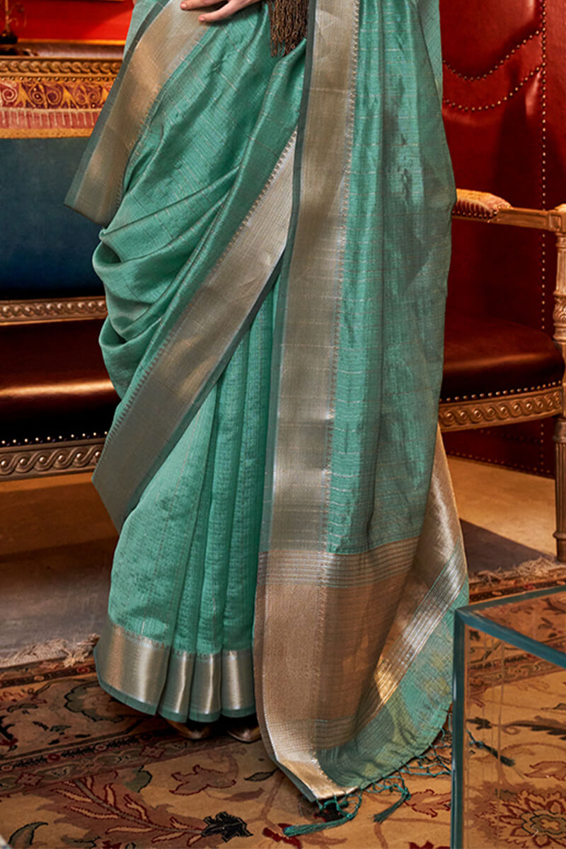 Confounding Sea Green Soft Banarasi Silk Saree With Fantabulous Blouse Piece