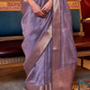 Exquisite Lavender Soft Banarasi Silk Saree With Alluring Blouse Piece