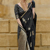 Sizzling Black Banarasi Satin Silk Saree With Innovative Blouse