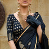 Sizzling Black Banarasi Satin Silk Saree With Innovative Blouse