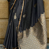 Sizzling Black Banarasi Satin Silk Saree With Innovative Blouse