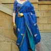 Flattering Blue Banarasi Satin Silk Saree With Adorning Blouse