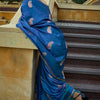 Flattering Blue Banarasi Satin Silk Saree With Adorning Blouse