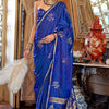 Charming Royal Blue Banarasi Satin Silk Saree With Adorning Blouse