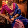 Surpassing Blue Banarasi Satin Silk Saree With Adorning Blouse