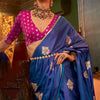 Surpassing Blue Banarasi Satin Silk Saree With Adorning Blouse