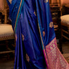 Surpassing Blue Banarasi Satin Silk Saree With Adorning Blouse