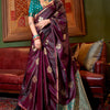 Precious Wine Banarasi Satin Silk Saree With Amazing Blouse