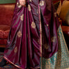 Precious Wine Banarasi Satin Silk Saree With Amazing Blouse