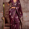 Alluring Wine Banarasi Satin Silk Saree With Skinny Blouse