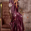 Alluring Wine Banarasi Satin Silk Saree With Skinny Blouse