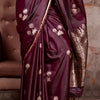 Alluring Wine Banarasi Satin Silk Saree With Skinny Blouse